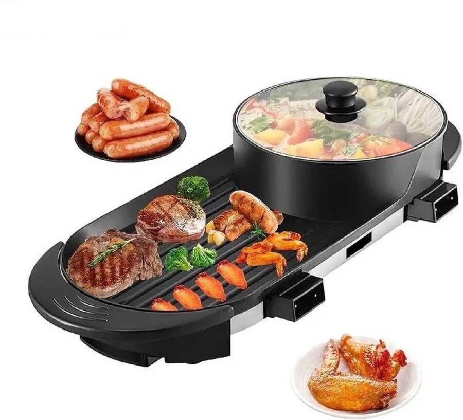 2 In 1 Elektrische Bbq- Pan- Grill HotPot Gourmet Bakplaat Party Pan Anti Aanbaklaag Duurzaam Materiaal 2 tot 8 Personen Feestdagen