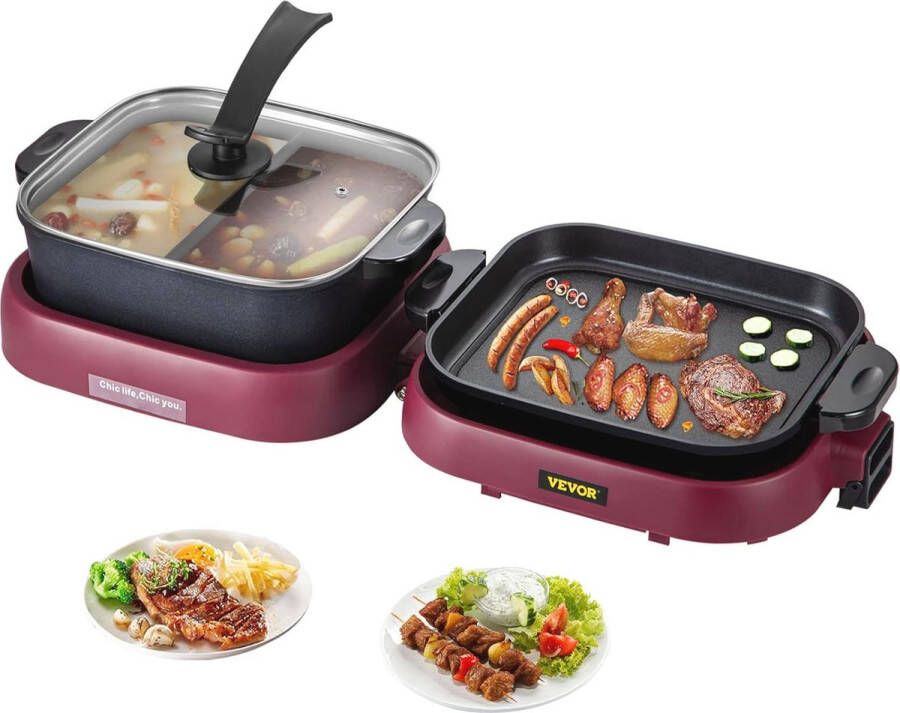 2-in-1 Elektrische Grill en Hot Pot Multifunctionele BBQ Grill voor Thuis Koken