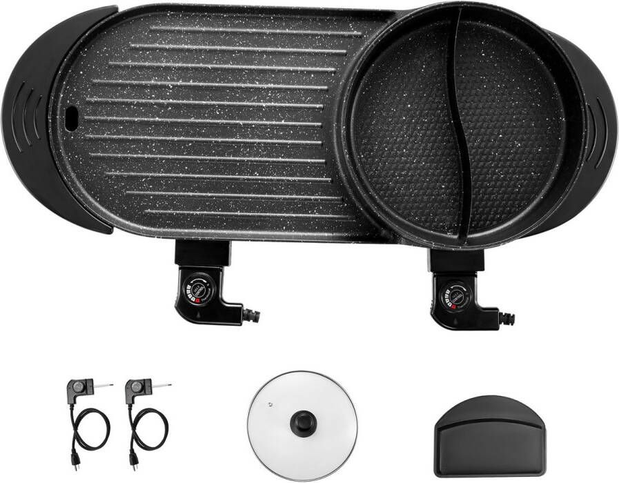2-In-1 Elektrische Grill En Kookpot 2200 W Rookloze Grill met Shabu Vuurpot Koreaans Bbq-Toestel met Aparte Temperatuurregeling En Antiaanbakoppervlak