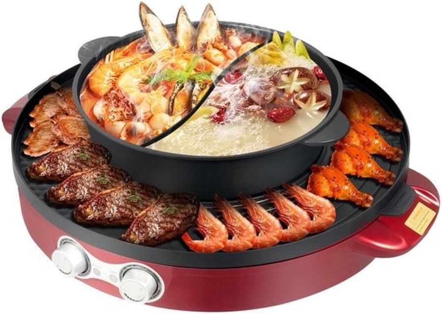 2-in-1 elektrische hotpot met grill Chinese fondue Dubbelzijdige kookpan voor slaapzaal thuis en barbecue