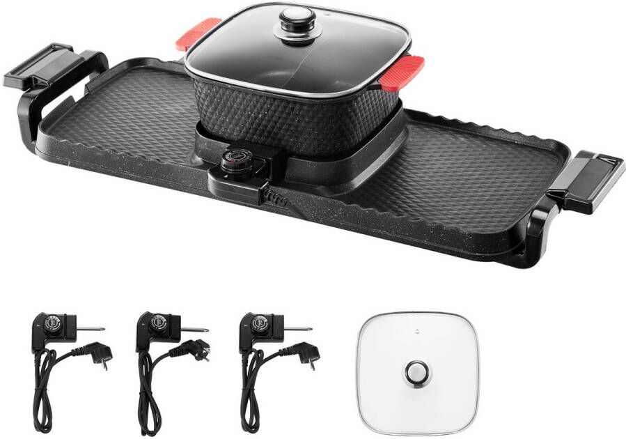 2-In-1 Elektrische Kookpot En Rookloze Grill 2300 W Verwijderbare Shabu-Shabu-Pot met Antiaanbaklaag Onafhankelijke Dubbele Temperatuurregeling