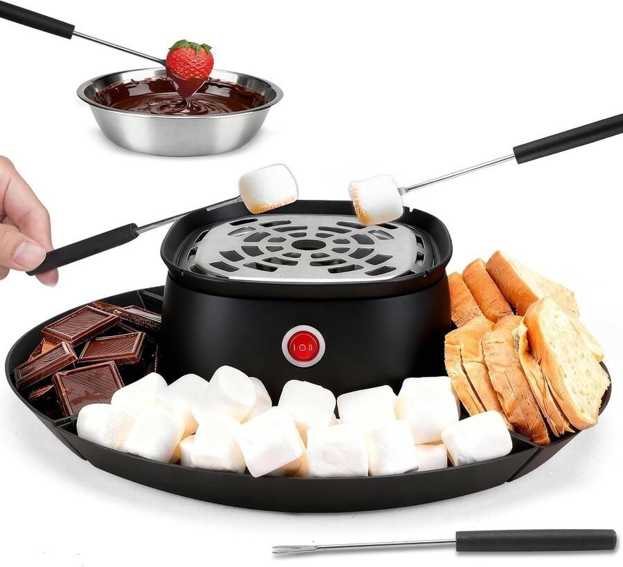 2-in-1 Elektrische S'mores Maker en Fondue Set Binnenhuis Kit voor Kinderen en Koppels 4 Vorken & Afneembare Dienbladen