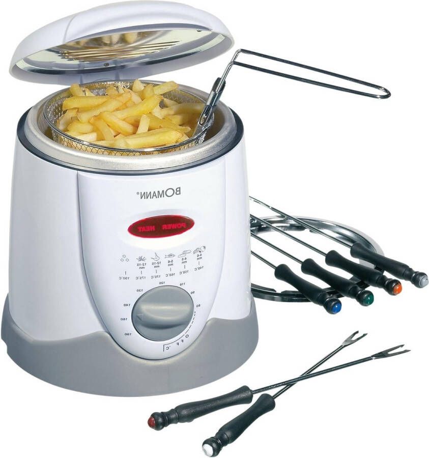 2-in-1 fonduefriteuse incl. 6 fonduevorkjes bedieningspaneel met display cool-touch behuizing 1 liter olie vet 840 watt wit