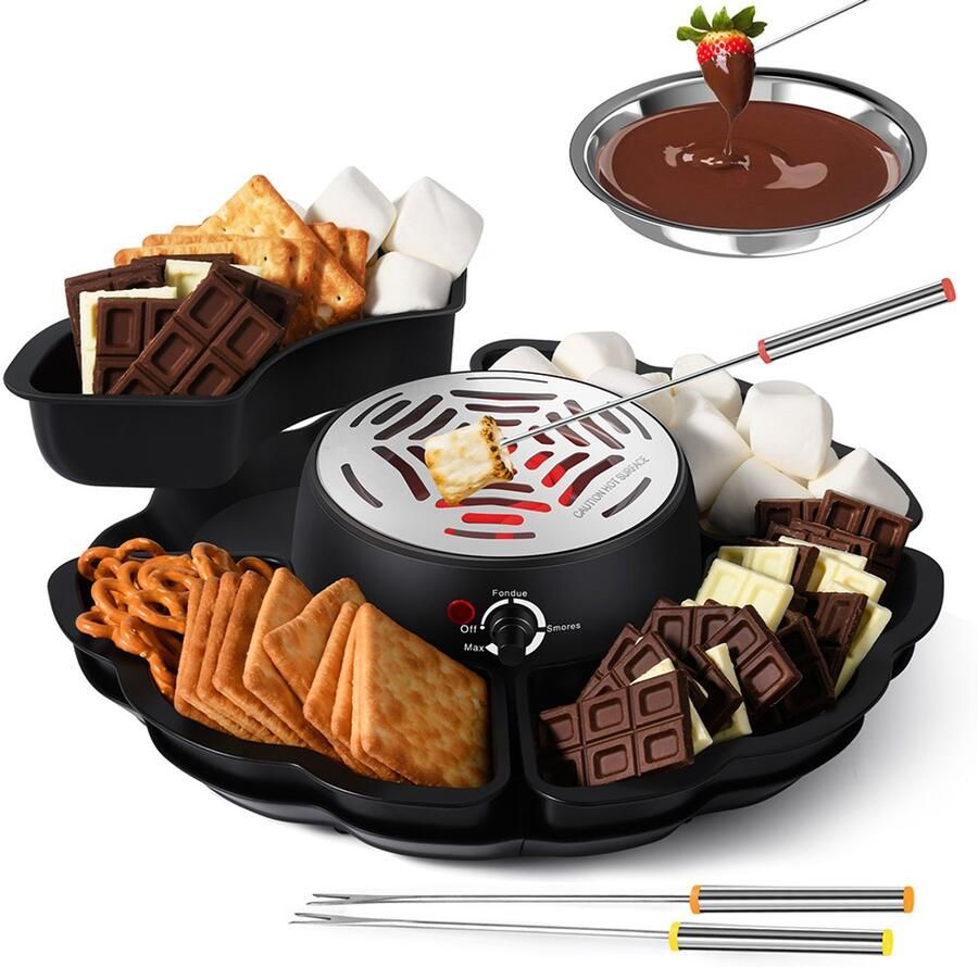 2-in-1 Geïntegreerde Elektrische Hotpot Set Marshmallow Maker Losneembare Tray 4 Houders voor Grillstokjes Vaste Marshmallow Station Chocolade Smeltpot