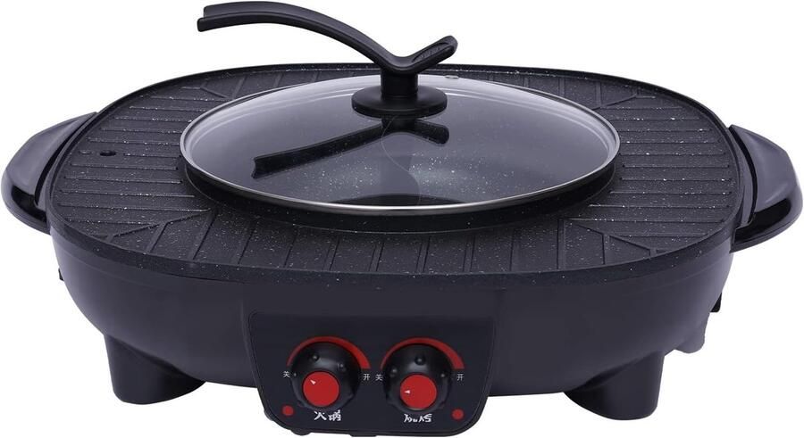 2-in-1 Hot Pot en grill 2000 W BBQ tafelgrill met 3 l hotpot grillpan elektrische pan voor 5-6 personen