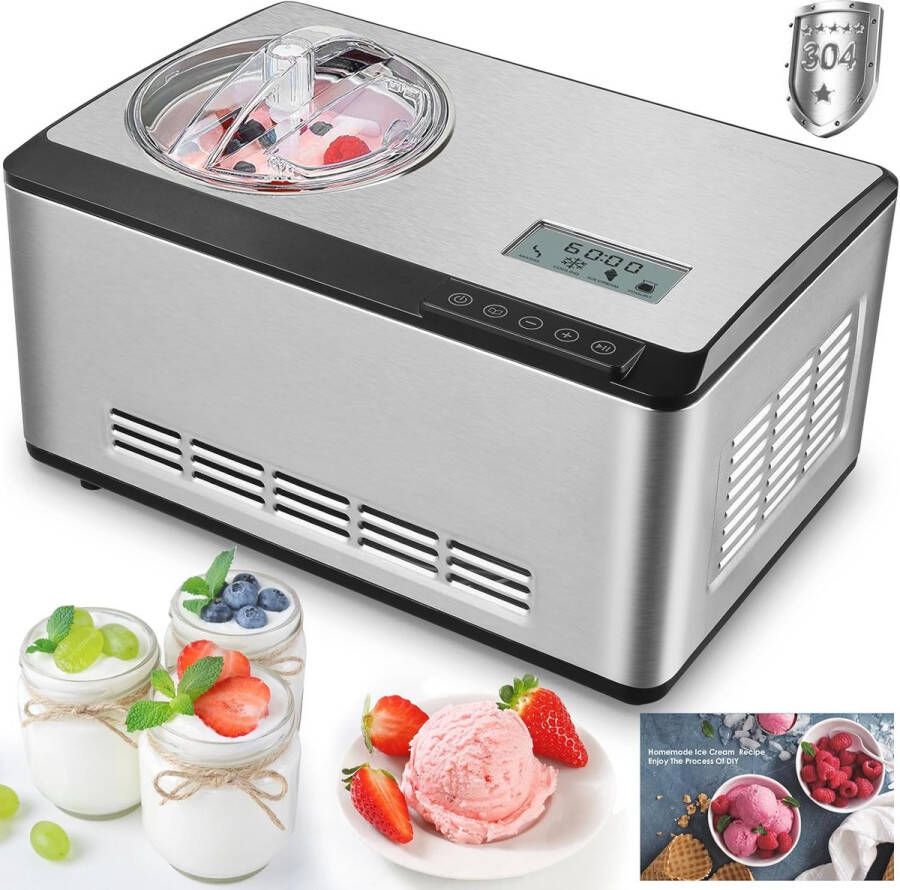 2-in-1 IJs- en Yoghurtmachine met LCD-display 2 Liter Zelfkoelende Compressor 180 W