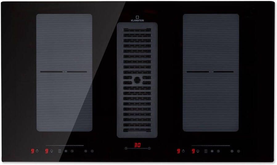 2-in-1 Inductiekookplaat met Afzuigkap voor Keukeneiland 4-Zone Touch-Control Keramische Kookplaat