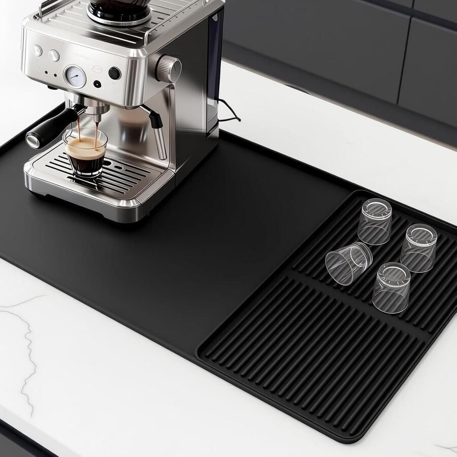 2-in-1 Koffiemachine Onderlegger van Silicone Druppelmat en Afvoer Mat voor Keukenwerkbladen Zwart Ideaal voor Volautomatische Koffiemachines en Keukenaccessoires