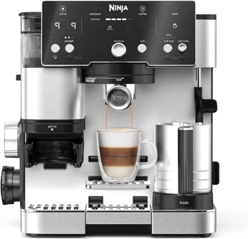 2-in-1 Koffiezetapparaat met Melkopschuimer en Koffiemolen Espresso Latte en Cappuccino Maker Eenvoudig in Gebruik