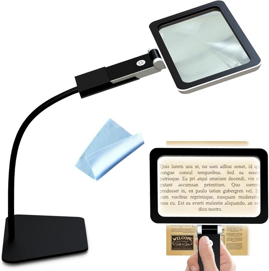 2-in-1 loep met licht en standaard 5X leesloep met licht voor senioren groot 24 LED instelbare helderheid afneembare grote zij-lepelbril voor het lezen naaien handwerken
