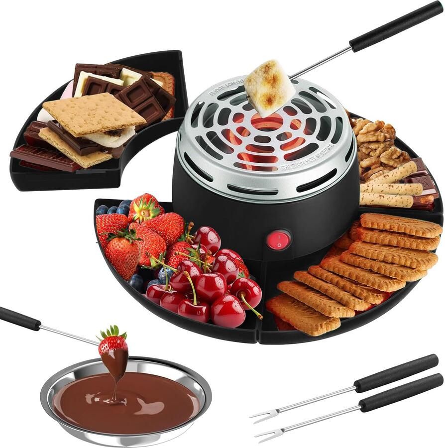 2-in-1 maker en chocoladefondue-set elektrische marshmallow-rooster met temperatuurregeling en 10 accessoires 280 W tafelmodel indoor kit voor feestjes filmavonden en