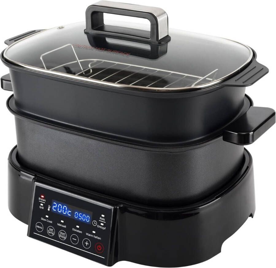 2-in-1 Multikoker Multicooker Grillen Koken Stoomkoken Verwarmde Grillplaten Stoomkookopzetstuk Antraciet