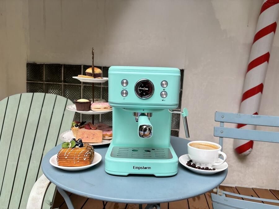 Empstorm Volautomatische koffiemachines 2-in-1 ontwerp Espressomachine 20 Bar Capsule & Koffiepoeder Compatibel ingebouwde melkschuimerMelkschuim Blauw