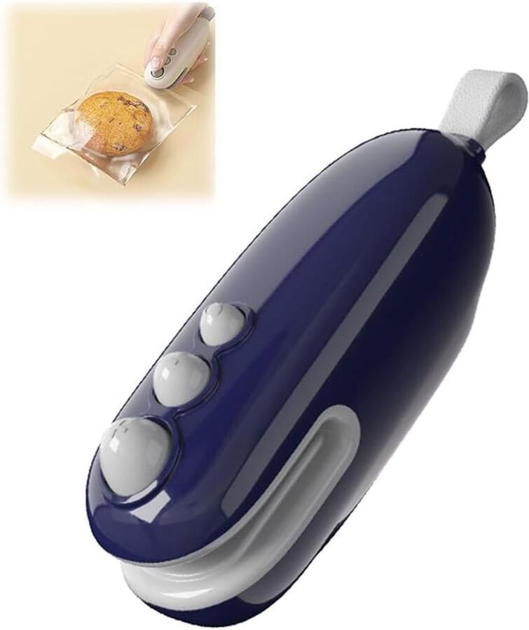 2-in-1 oplaadbare mini hitte sealer met ingebouwd snijmes draagbare handheld snelhechtmachine voor plastic voedselzakken en spaanderzakken luchtdichte vacuum zakdichter kleur blauw