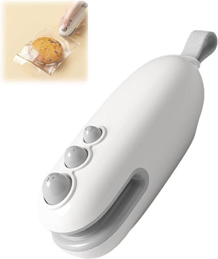 2-in-1 oplaadbare mini hitte sealer met ingebouwd snijmes draagbare handheld snelhechtmachine voor plastic voedselzakken en spaanderzakken luchtdichte vacuum zakdichter kleur Wit