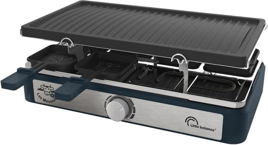 2-in-1 Raclette Gril voor 8 Personen PFAS-vrij 1400 W Inclusief 8 Houten Spatels