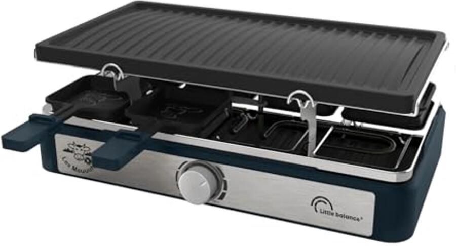 2-in-1 Raclette Gril voor 8 Personen PFAS-vrij 1400 W Inclusief 8 Houten Spatels