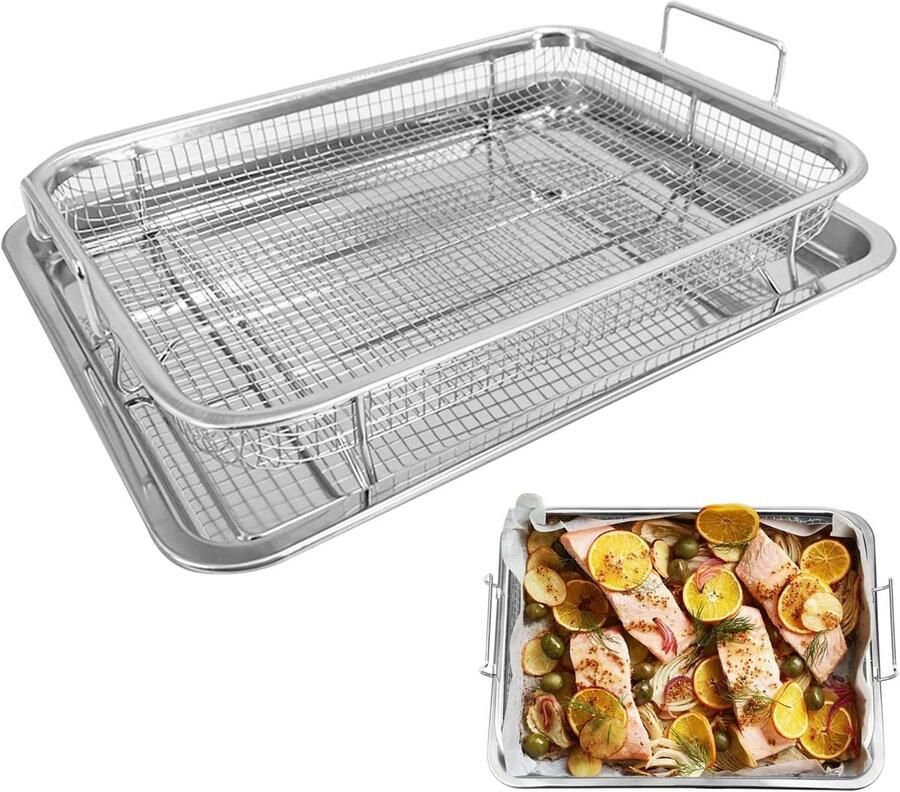 2-in-1 Roosterset voor Airfryer en Oven Vierkante Bakvormen van RVS