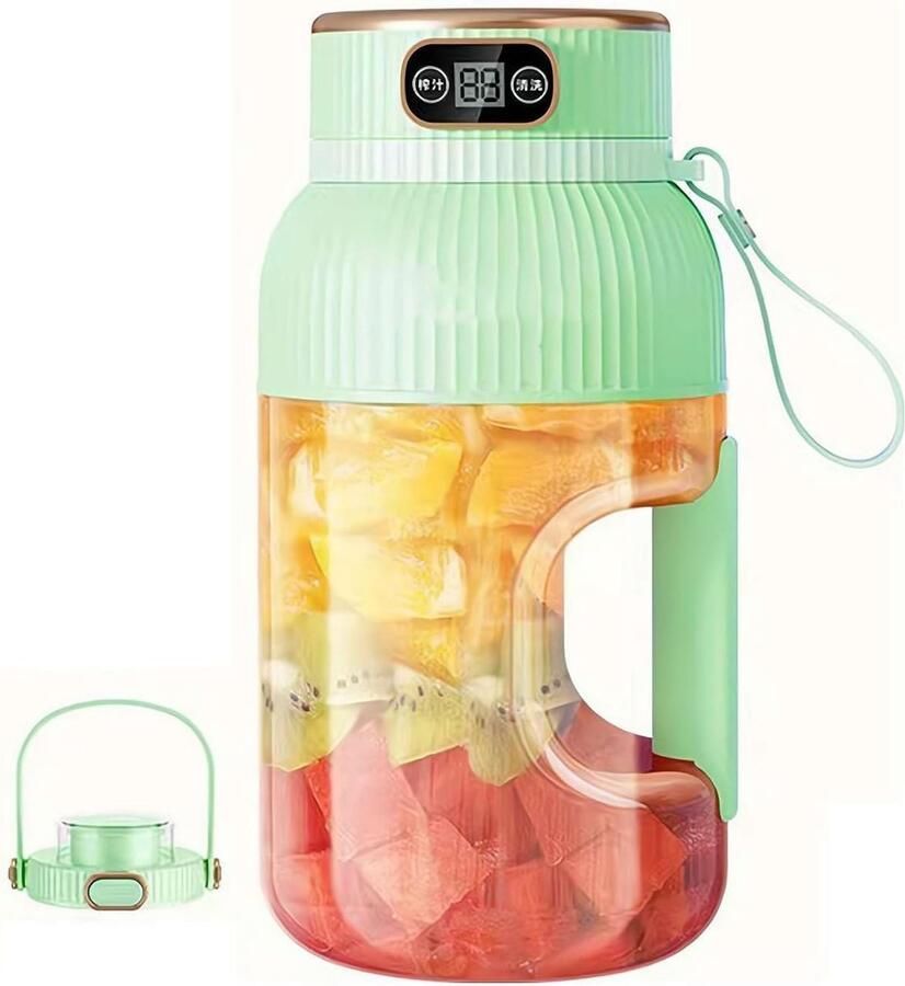 2-in-1 Sapcentrifuge en Drankbeker Mini Blender 1200ml Gemalen Ijs Groen