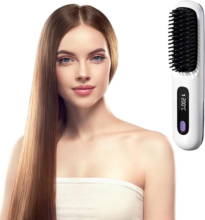 2-in-1 Stijltang en Krultang Draadloos Keramische Platen en Negatieve Ionen USB-C Oplaadbaar Snel Opwarmen in 20 Sec 3 Temperatuurniveaus Wit