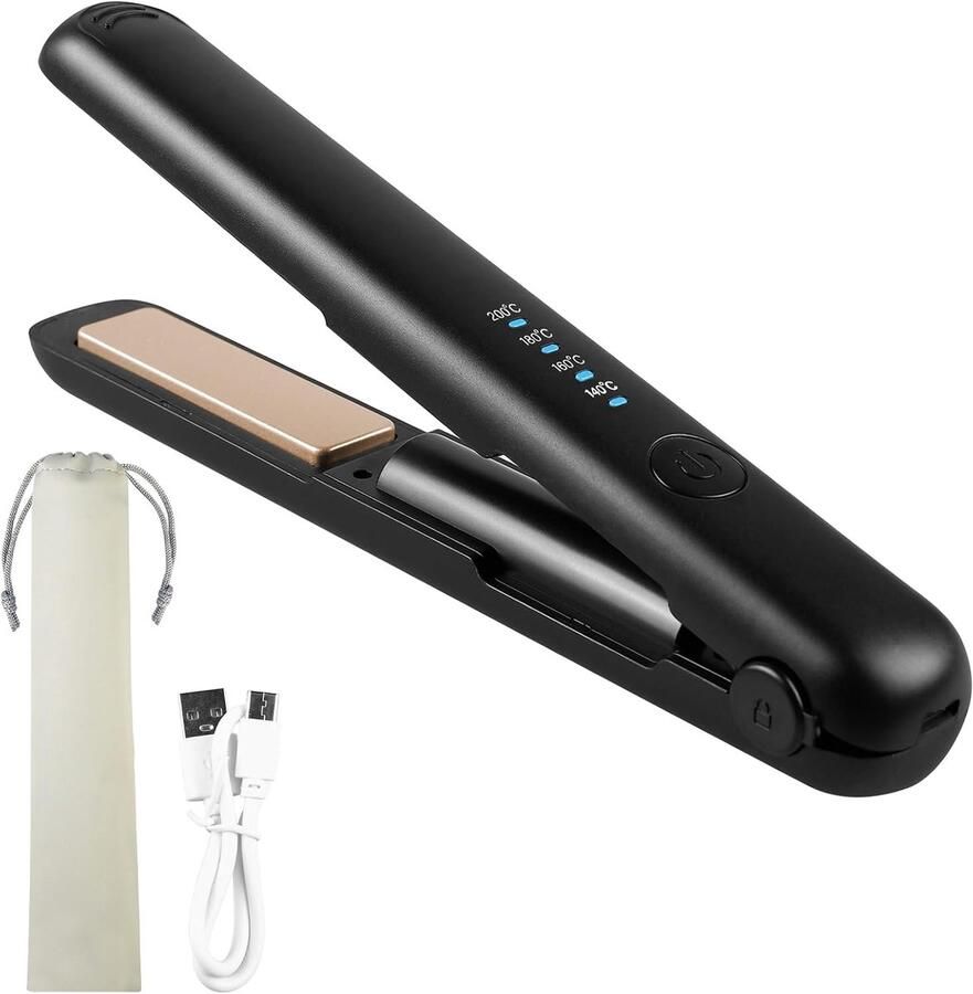 2-in-1 Stijltang en Krultang Draagbare Mini-Reisstijltang Met 4 Temperatuurniveaus 3200 mAh Batterij 20 Seconden Snel Opwarmen Oplaadbaar