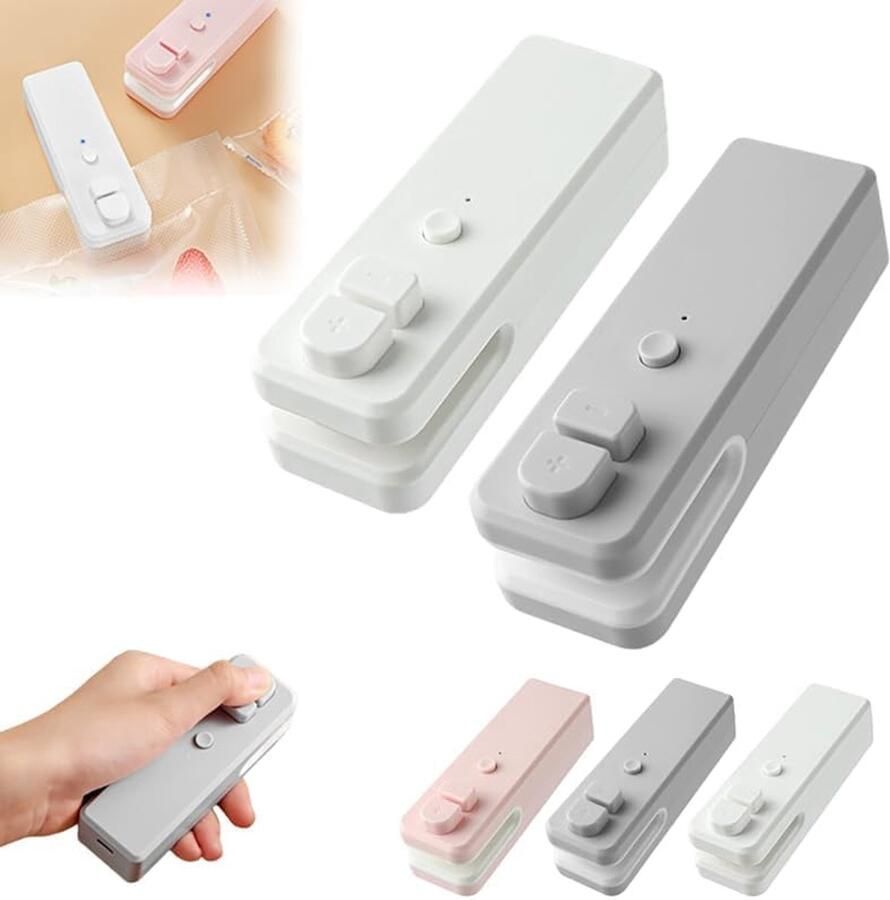 2-in-1 vacuümsealer Geschikt voor snacks mini navulbare zakdop sluit en snijdt om voedsel vers te houden (wit + grijs)
