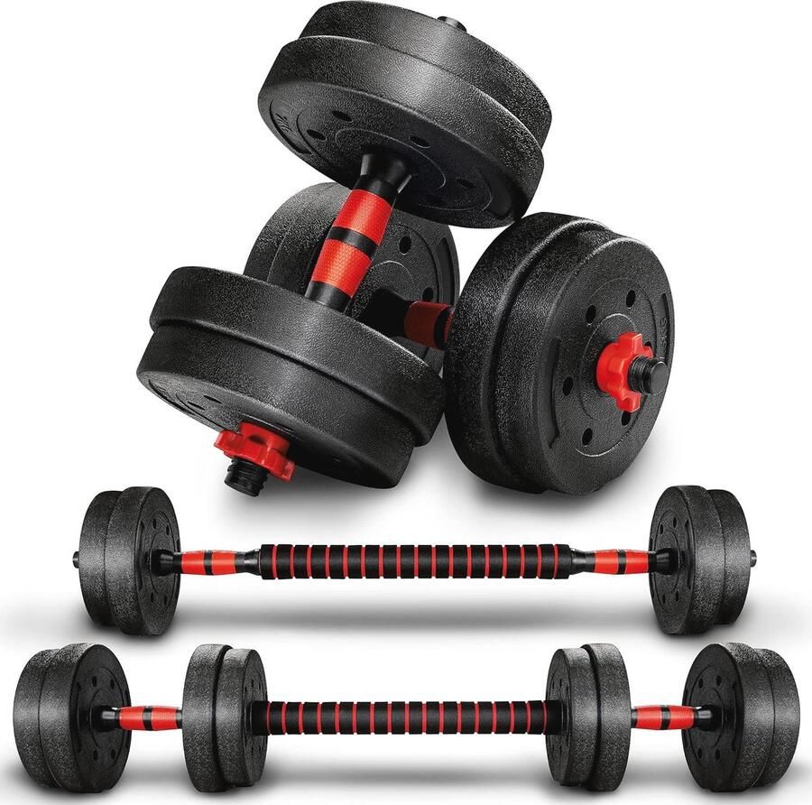 2-in-1 verstelbare halterset 15-30 kg korte en lange halters voor krachttraining stersluitingen en verbindingsbuis