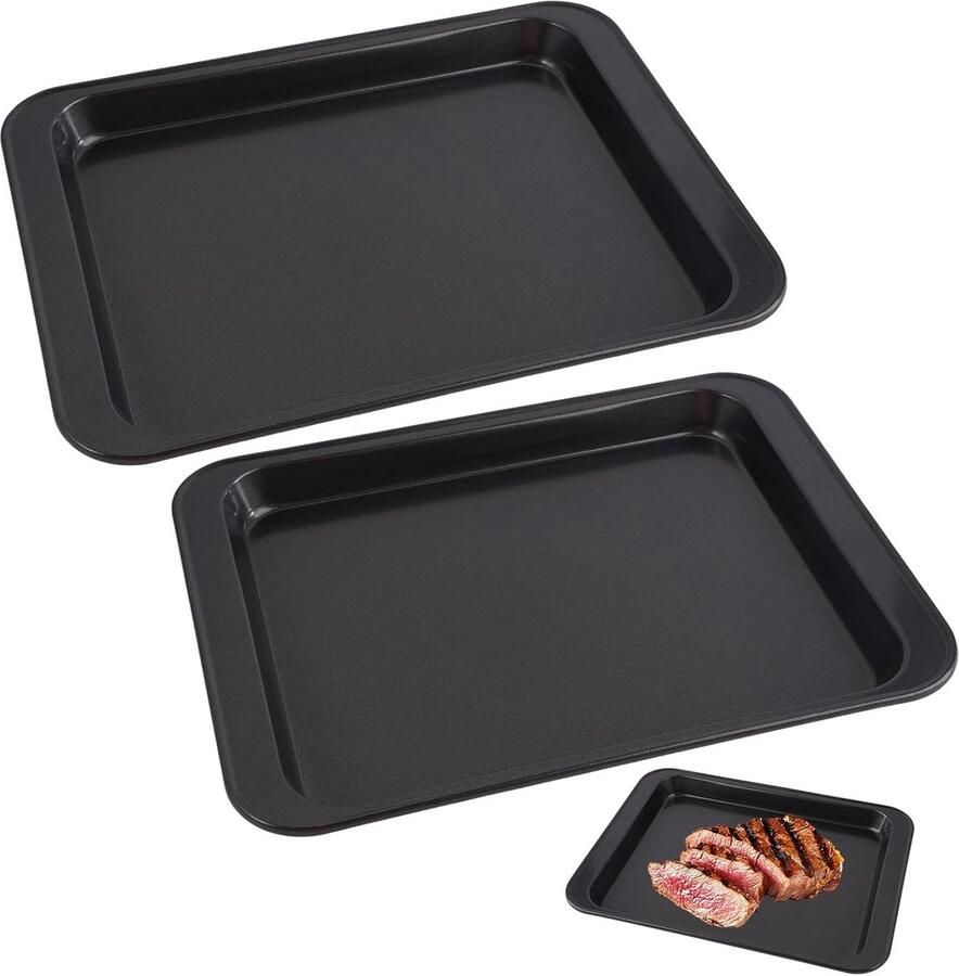 2 Kleine Rechthoekige Ovenplaten met Antiaanbaklaag voor Bakken en Koken
