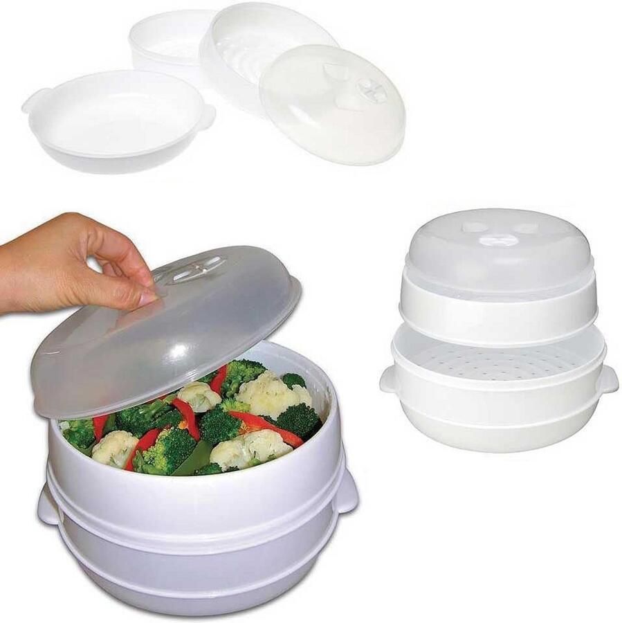 2-Laags Magnetron Stoompan voor Groenten Gezond Koken & Snel Bereiden