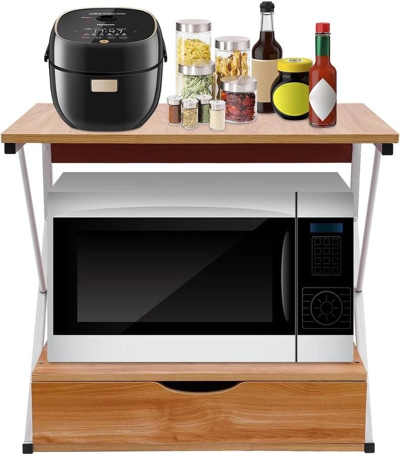 2-Laags Magnetronrek met Lade Staande Keukenplank voor Opslag Oven & Bakspullen