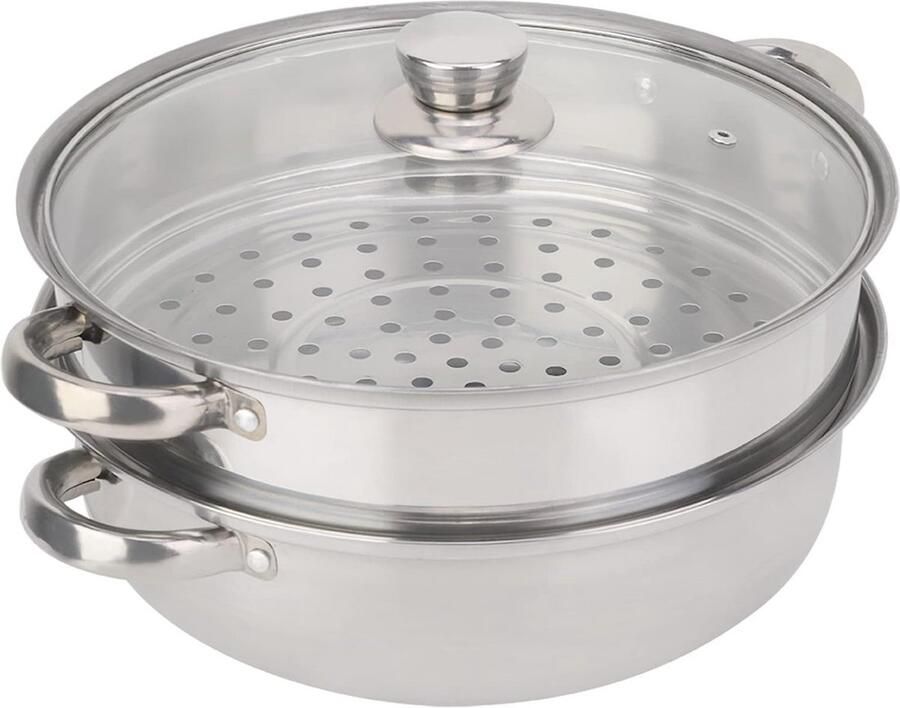 2-Laags Roestvrijstalen Stoomboot Pot Dubbele Kooksoep Pan met Hittebestendig Glas Deksel Ideaal voor Soepen en Stomen