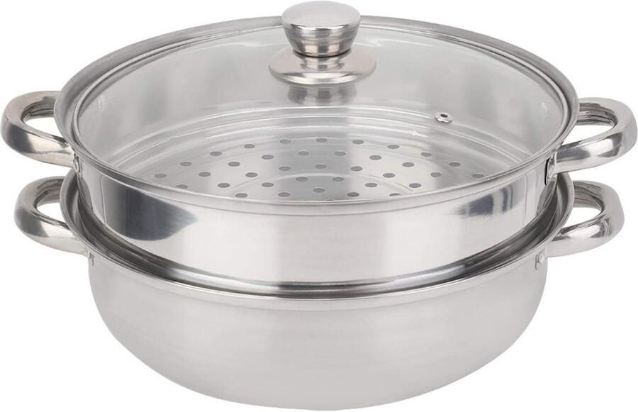 2-Laags Stoompan RVS met Glazen Deksel Dubbele Boiler voor Inductie en Gas