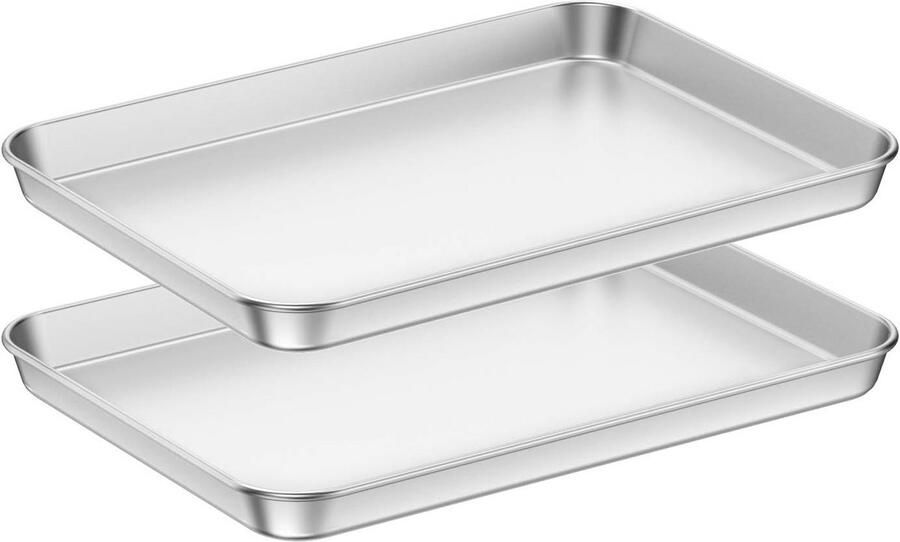 2 Oven Bakplaten van RVS Rechthoekige Bakpannen voor Oven en Broodrooster Vaatwasmachinebestendig