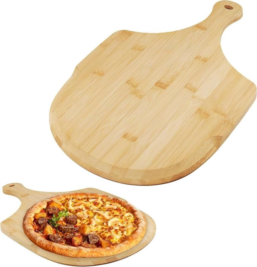 2 Pack 30 cm Bamboe Pizza Peel en Serveerplank Houten Pizza Paddle met Handvat voor Bakken van Zelfgemaakte Pizza en Brood Ideaal voor Pizzaliefhebbers