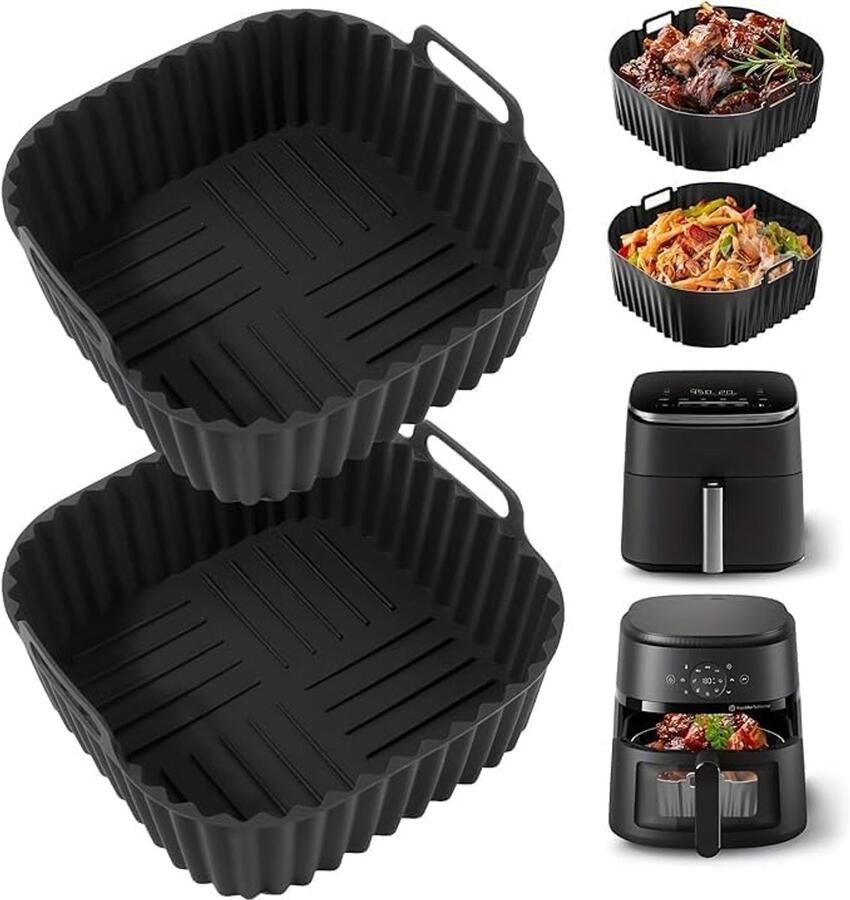 2 Pack 7.1 Inch Vierkante Siliconen Air Fryer Liners Herbruikbaar Voor 4 7 QT Oven En Airfryer Accessoires -Airfryer Accessoires zwart