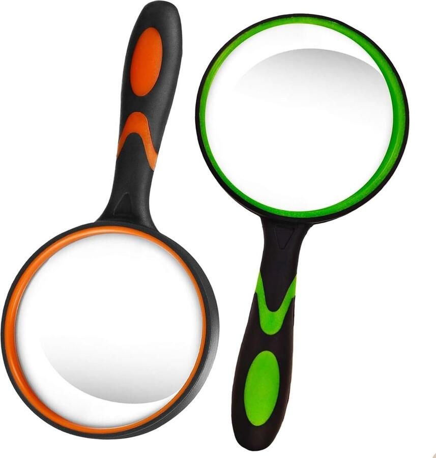2-pack grote vergrootglazen 80 mm echt glazen lens 10x vergroting voor senioren en kinderen breukvast met ergonomische grip lezen hobby's klaslokaal en natuurverkenning