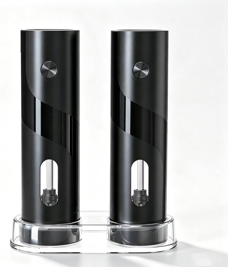 2 Pcs Electric Salt and Pepper Grinder Set Battery Powered Mill with Storage Base 5-Level Adjustable Coarseness LED Light 120ml Container for Kitchen Picnic and BBQ