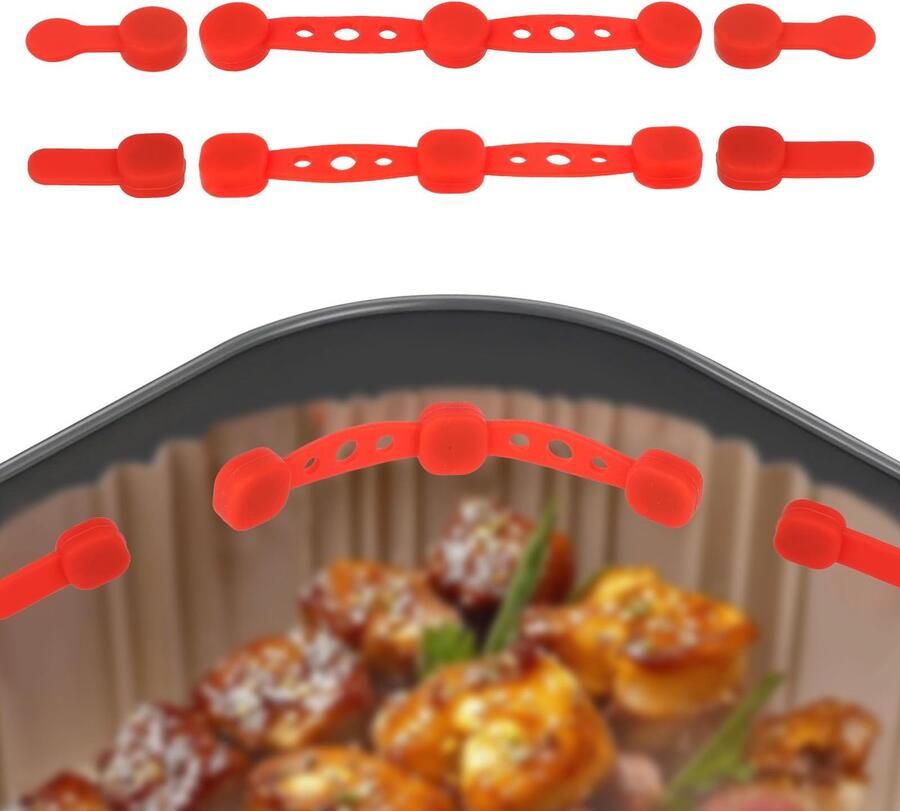 2 Piece Airfryer Magnet Silicone Buckle Red Airfryer Buckles for Holding Baking Paper Magnets Accessories for Preventing Disposable Paper Burning (Round Square)