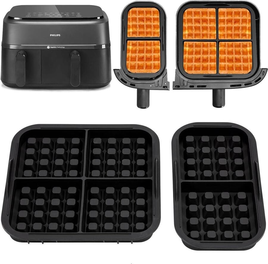 2 Pieces Waffle Insert voor Dual Basket Airfryer 3000 Silicone Waffle Plates Accessoires Compatibel met Philips 3000 Series 6L 3L Perfect voor Belgische Wafels