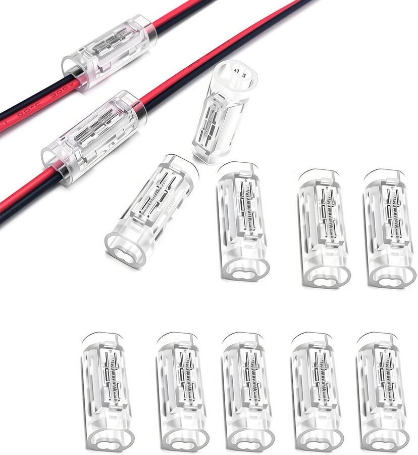 2-pins kabelverbinders 10 stuks transparant soldeervrij geschikt voor 22-20 AWG (0 5-0 6 mm²) snelkoppeling voor laagspanning ledstrips auto huishouden (2 pins)
