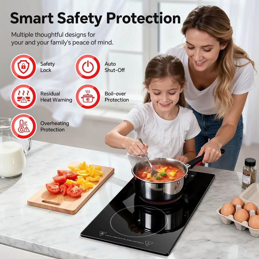 2-Pits Glaskeramische Kookplaat – 3000W – Touch Control – Timer – Inbouw & Vrijstaand – Zwart Met kinderbeveiliging 9 Warmteniveaus