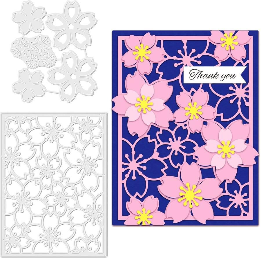 2 Set Kersenbloesem Achtergrond Frame Snijmallen Metalen Kersenbloesem Die Cuts Embossing Stencils Sjabloon voor Papier Kaart Maken Decoratie Diy Scrapbooking Album Craft Decor