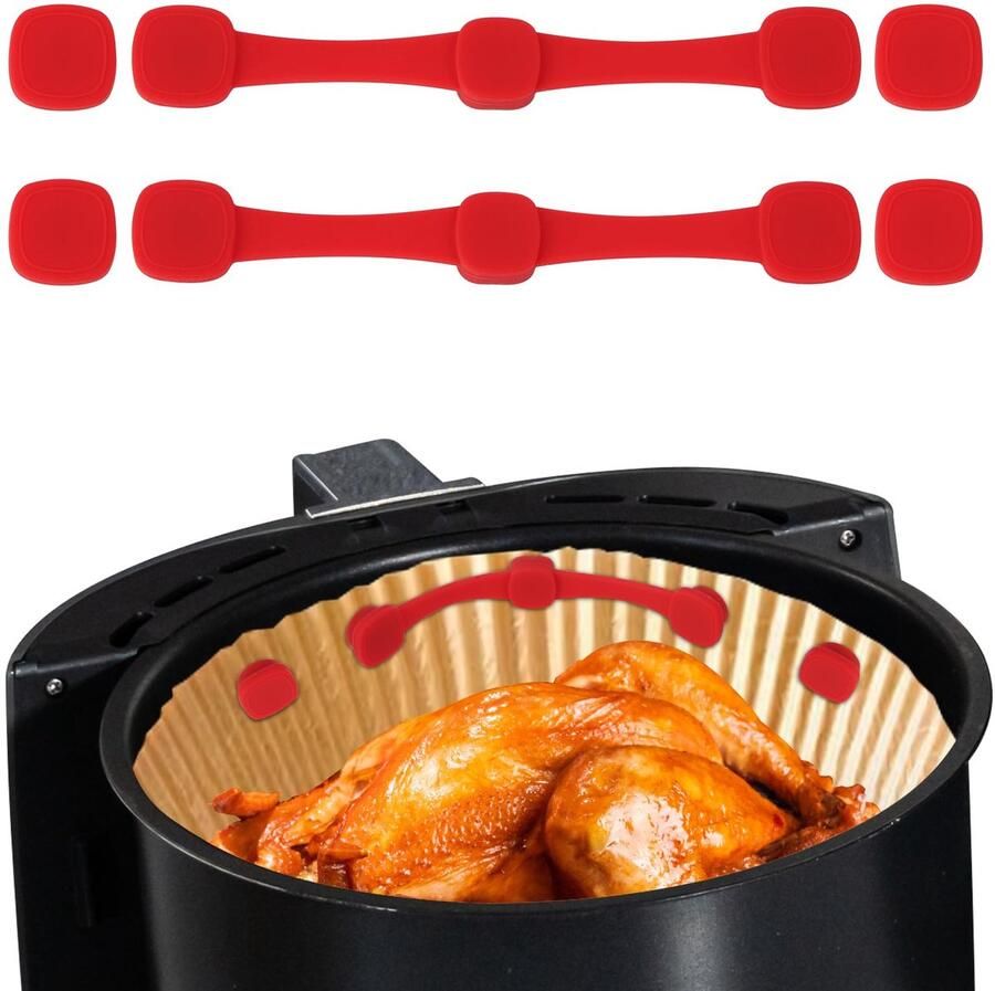 2 Sets Silicone Buckles for Air Fryer Square Air Fryer Magnets Airfryer Magnets for Baking Paper Silicone Magnetic Buckle Prevent Paper Burning Kitchen Accessories (Red)
