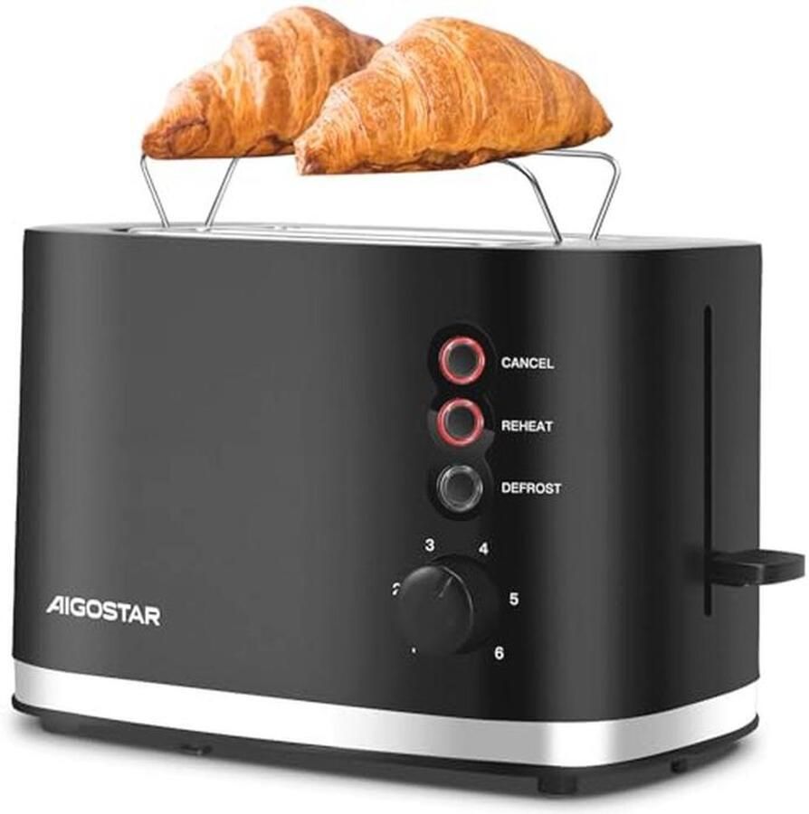 2-Slice Toaster with Integrated Warming Rack and Extra Wide Slots 6 Browning Levels