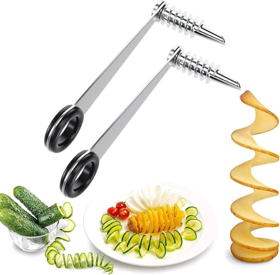 2 STKS Aardappelsnijder Spiraal Roestvrij Groente Spiralizer Handheld Aardappelsnijder Spiraal voor Fruit Komkommers Wortelen Keuken Accessoires