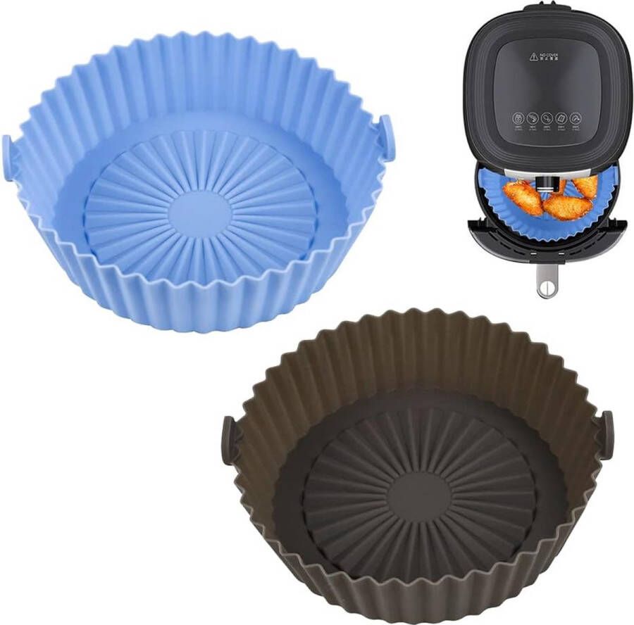 2 Stks Air Fryer Siliconen Pot 5 7 Air Fryer Siliconen Liner Herbruikbare Hittebestendige Non-Stick Mand Ronde Air Friteuse Vervanging Mand Met Gebak Borstel Voor Air Fryer Accessoires