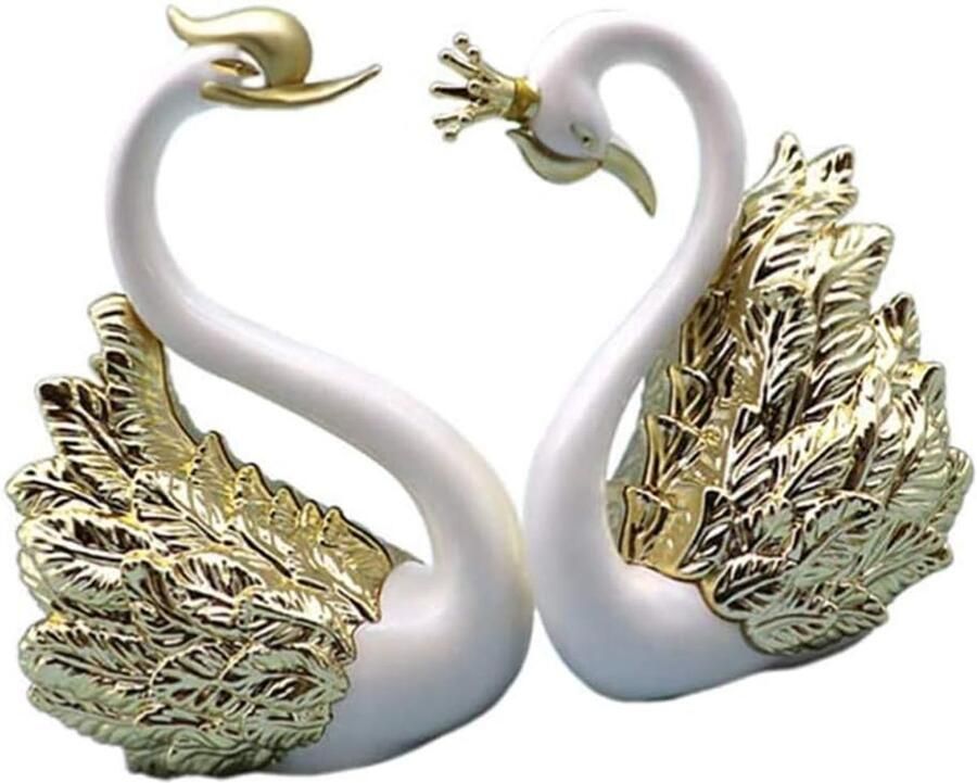 2 Stks Gouden Zwaan Cake Ornamenten Paar Zwaan Figurines voor Auto Dashboard Decoratie Standbeelden voor Home Party Bruiloft Kerstversiering