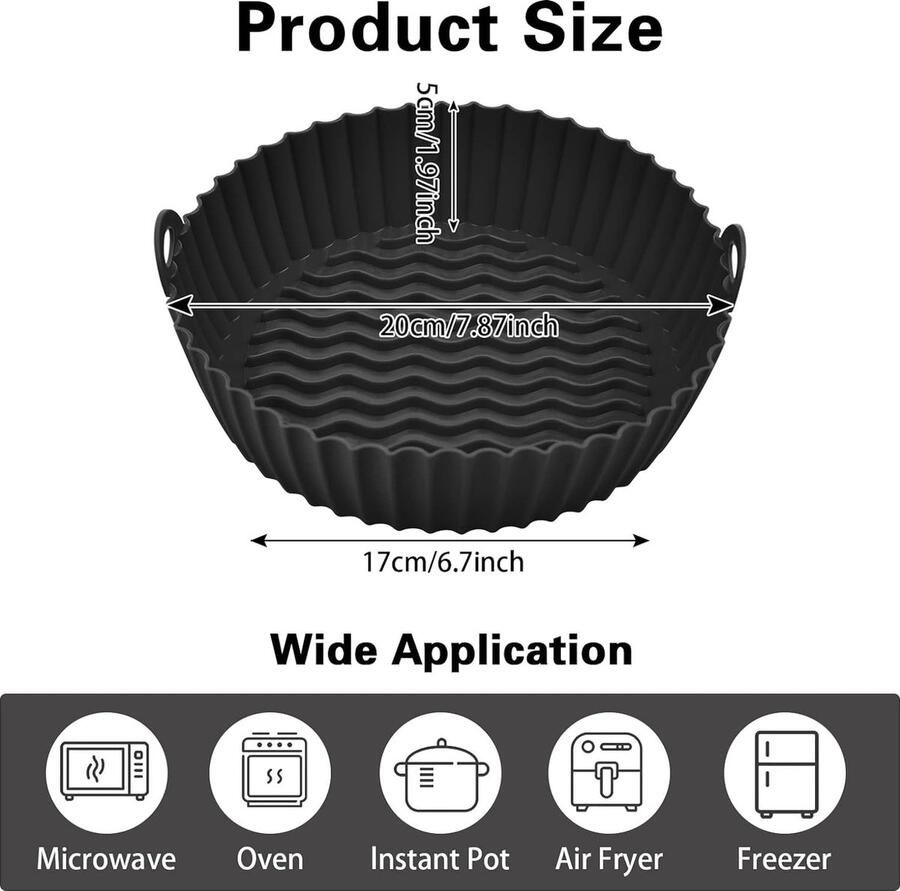2 STKS Herbruikbare Air Fryer Siliconen Pot Air Fryer Liners 7 5 inch 20 cm Non-Stick Waterdichte Air Fryer Accessoires voor Oven Magnetron Cake Bakken Pannen Thuis Keuken Zwart