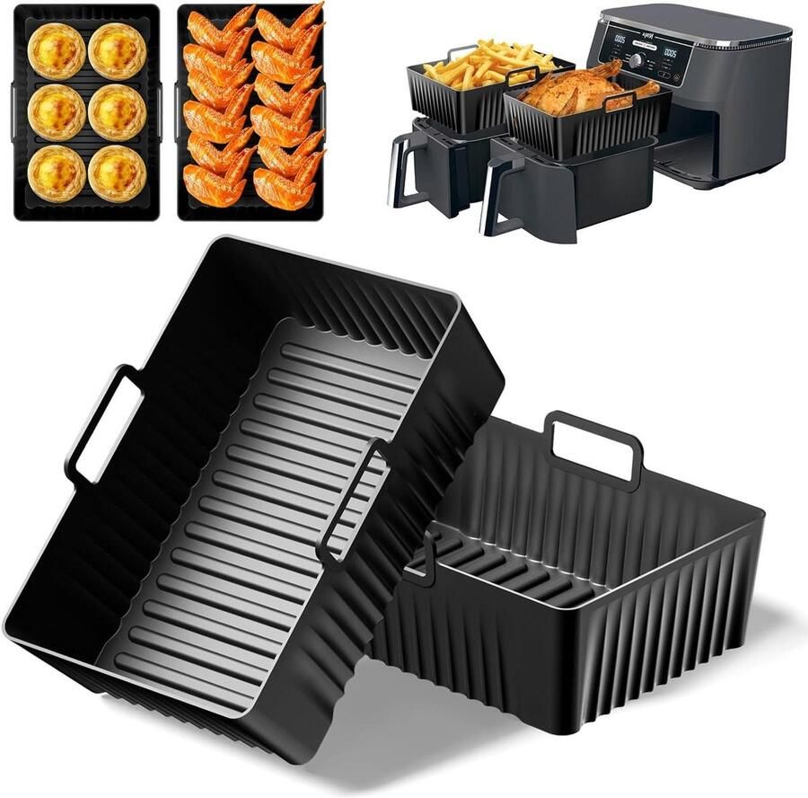 2 Stks Premium Siliconen Air Fryer Liners voor Ninja Foodi MAX Dual Zone Air Fryer AF400UK AF451UK 9.5L en Accessoires voor Tower 9L Dual Basket T17088 T17100