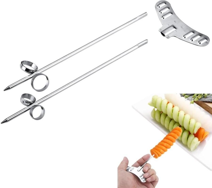 2 stks set Rvs Groente Spiraal Cutter Snijmachines Handmatige Aardappel Wortel Komkommer Carving Roller Home Keuken Snijgereedschap